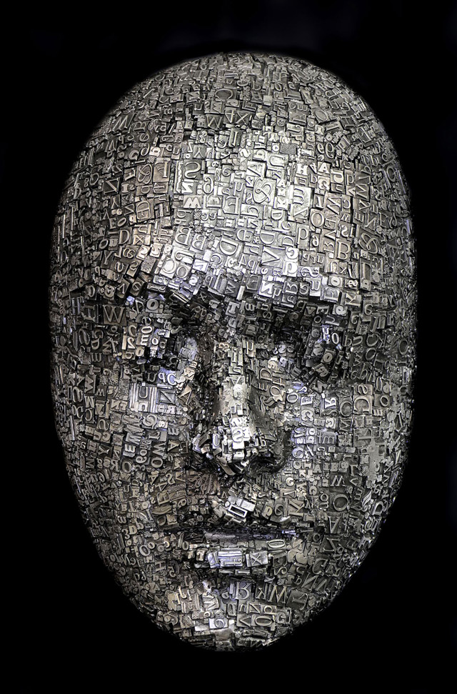 Masks and Heads Made from Moveable Type and Steel Hardware by Dale Dunning
