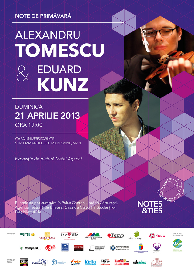Asociația Culturală “Notes&Ties” prezintă NOTE DE PRIMĂVARĂ cu violonistul ALEXANDRU TOMESCU și pianistul EDUARD KUNZ @ sala Auditorium Maximum a Universităţii Babeş-Bolyai