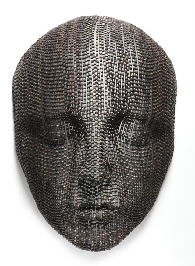 Large Bicycle Chain Sculptures of Meditative Faces