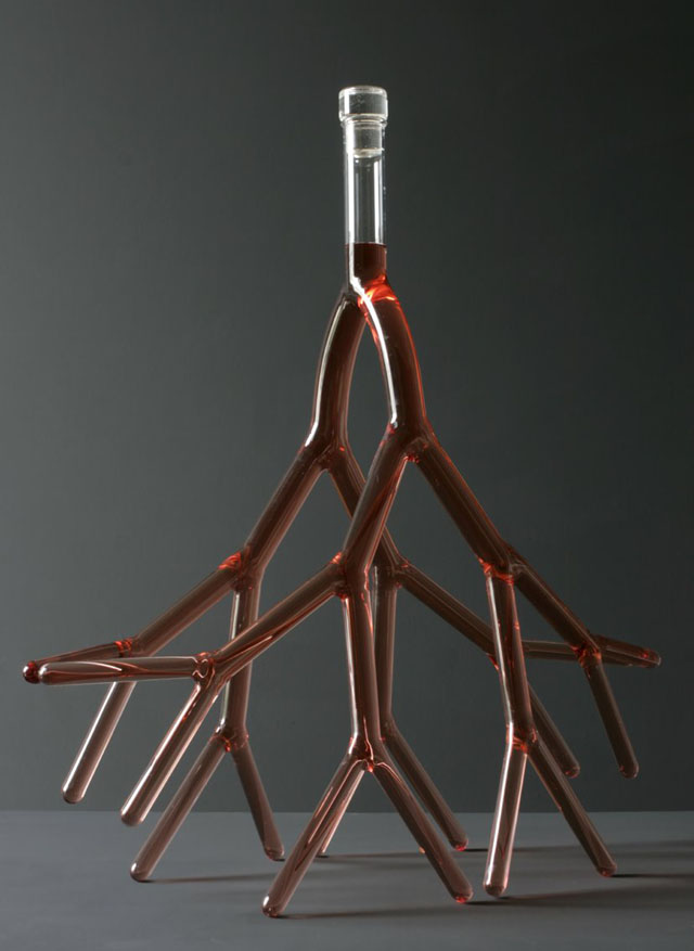 Glass Wine Decanters Shaped Like Veins, Hearts, & Branches