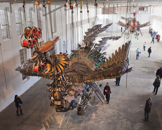 Large-scale sculptural installation: 12 tons and measuring 90 and 100 feet in length @ MASS MoCA