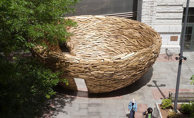 The Reading Nest Installation Using 10,000 Reclaimed Boards