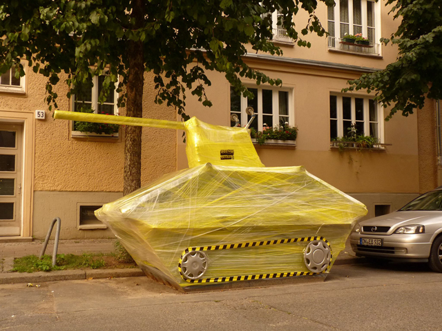 Guerilla Street Artists Make Cling Wrap Sculptures in Berlin