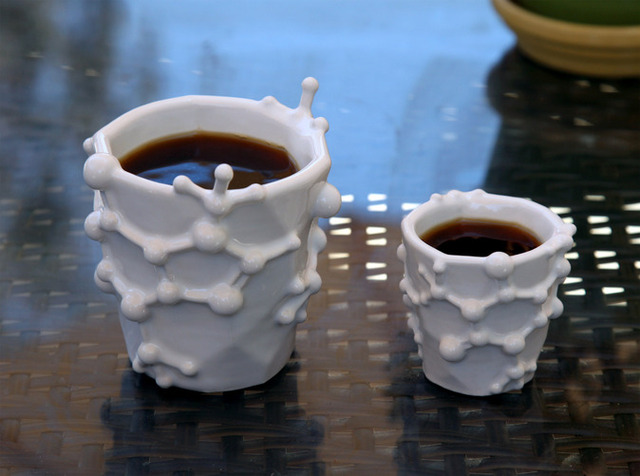 Coffee Mug and Espresso Cup Designed After the Caffeine Molecule