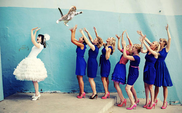 Bride’s Bouquets Replaced By Flying Cats In The Latest Wedding Photography Trend