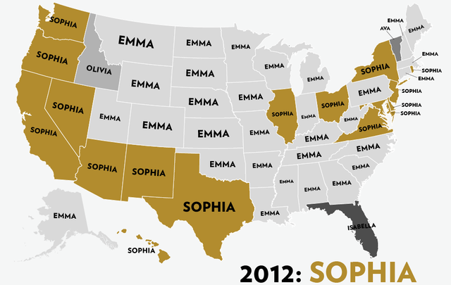 Maps of the Most Popular Baby Names for Girls From 1960 to 2012