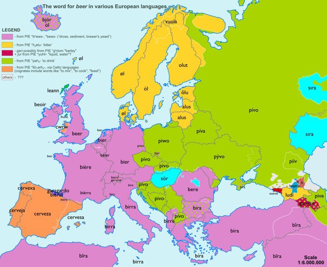 European Maps Showing the Origins of Common Words