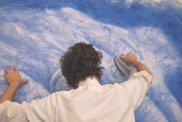 Artist Irons And Folds Tulle Fabric To Create Beautiful Portraits