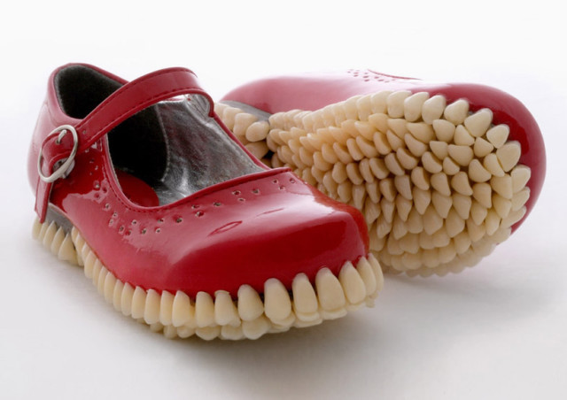 Apex Predator, A Super Creepy Sculpture Series Featuring Shoes With Soles Covered in False Teeth