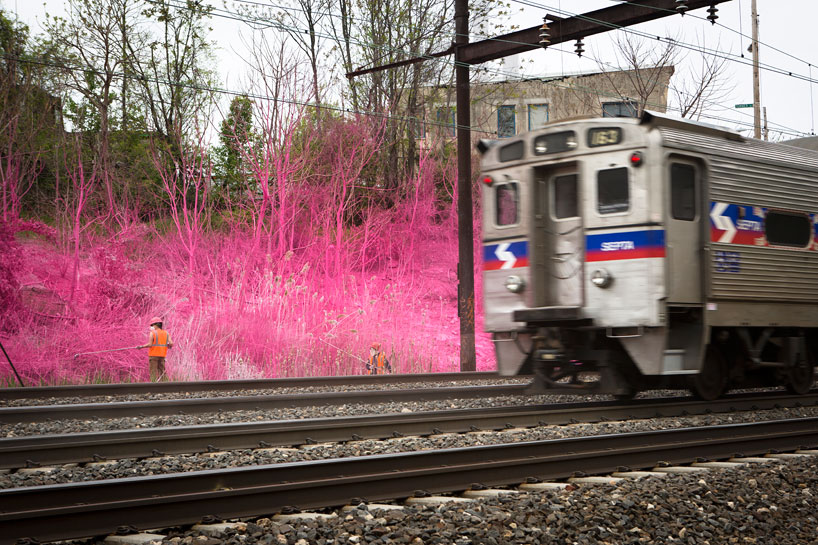 Katharina Grosse colorizes railway landscape for train riders