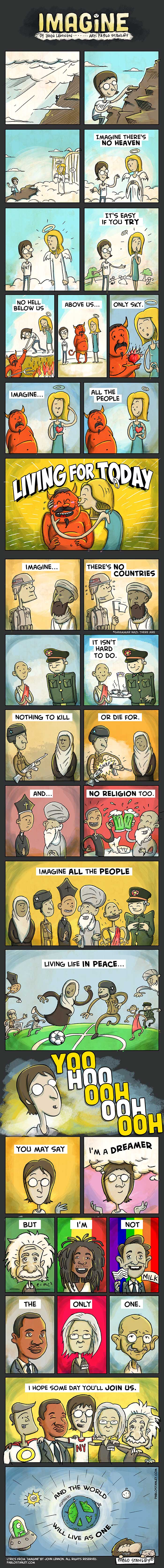 John Lennon’s iconic song “Imagine” as a fun illustrated cartoon