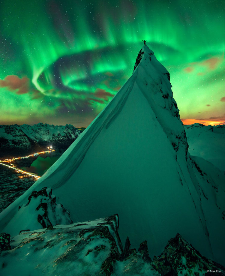 Stunning Image of an Aurora Captured Against a Summit Near Austnesfjord in Northern Norway