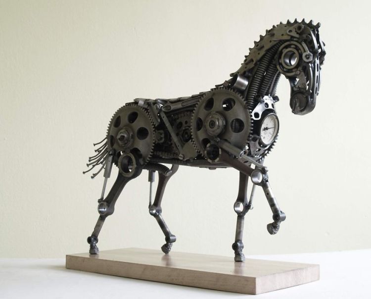Delightful Metal Sculptures Made of Car and Motorcycle Parts