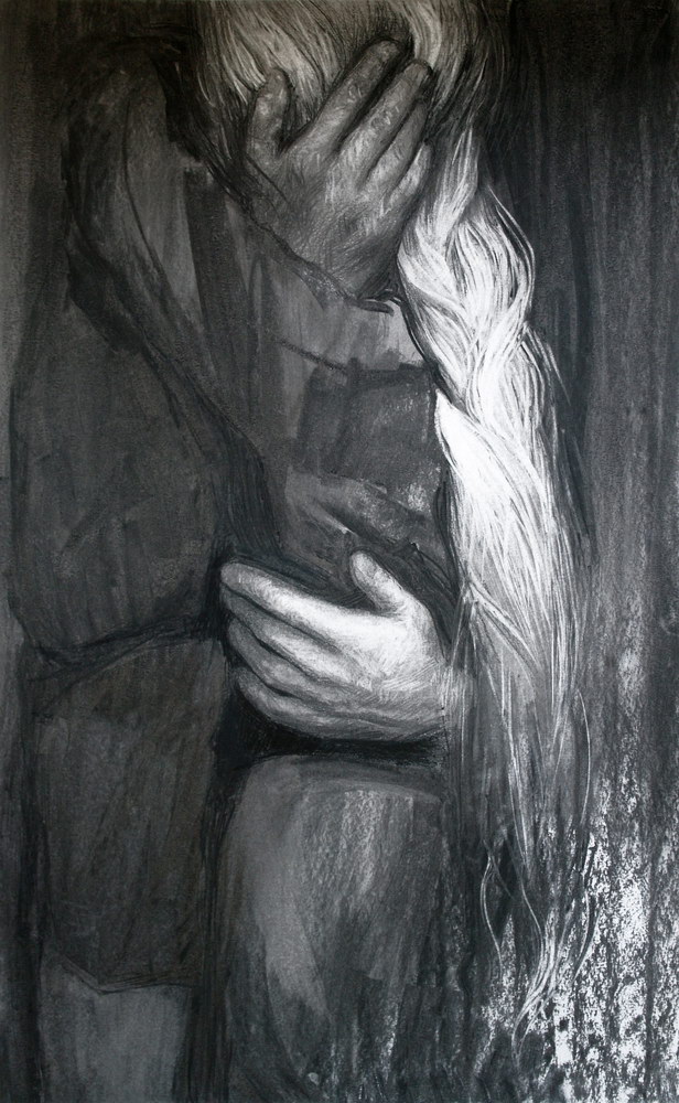 Dancing in the living room_80x50_charcoal on paper_2014
