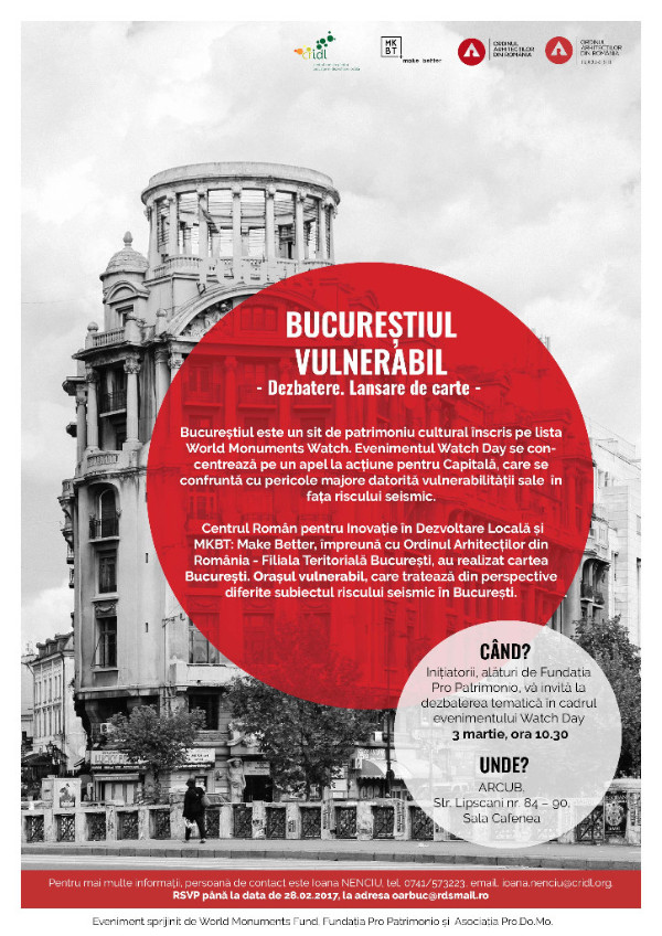 Bucureștiul Vulnerabil – Dezbatere. Lansare de carte @ Watch Day 2017