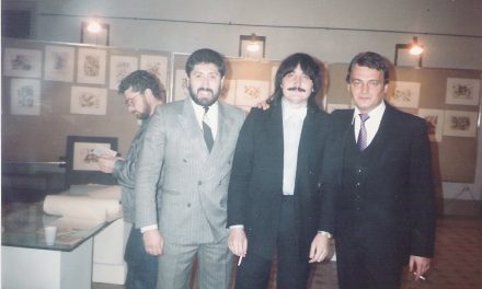 Petru Rusu și Serghei Niculescu-Mizil la expoziția de pictură organizată în 1987 la Roma