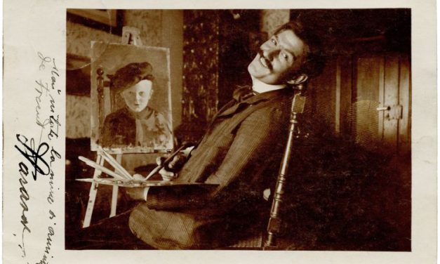 Pictorul Stavru Tarasov, carte poștală fotografică trimisă lui Ioan Cosmovici, semnată olograf