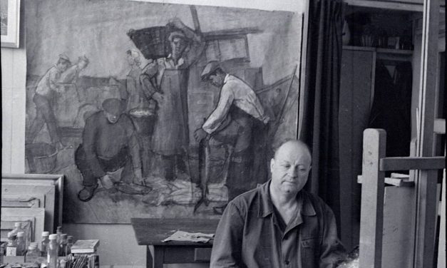 Pictorul Gheorghe Ionescu în atelier