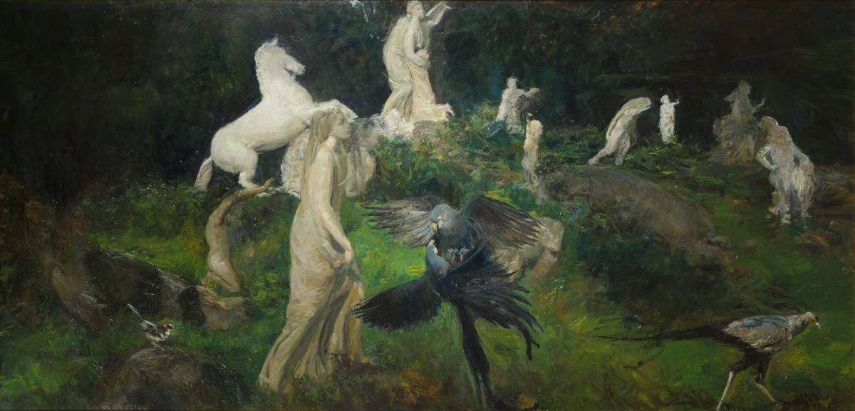 Trecutul - Prezent (ansamblu sculptural din curtea Casei Medici, Roma), 2019, Ulei pe panza., 178 x 87 cm