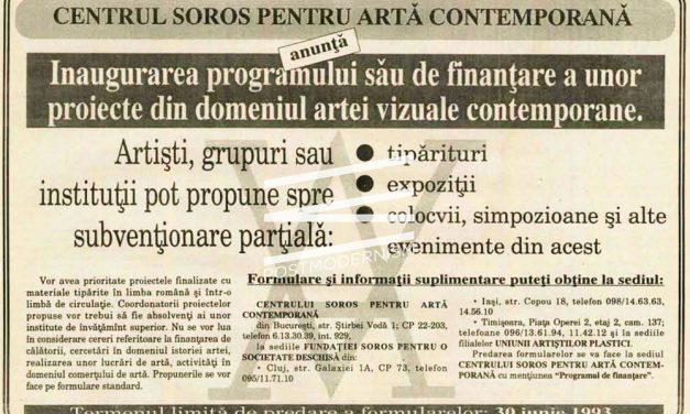 Centrul Soros pentru ArtĂ Contemporană anunță Inaugurarea programului său de finanţare a unor proiecte din domeniul artei vizuale contemporane 1993