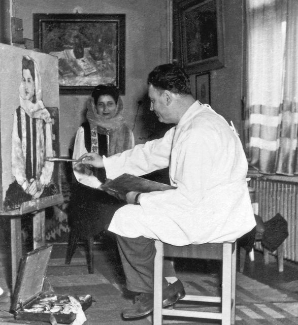 George Ștefănescu-Râmnic În atelier, strada Dinicu Golescu, 1957