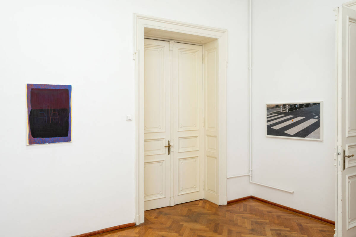 Installation view Ana Maria Szöllösi, Vacarme, 2023 (left), and Flaviu Cacoveanu, Untitled (Orange), 2023 (right - Copy
