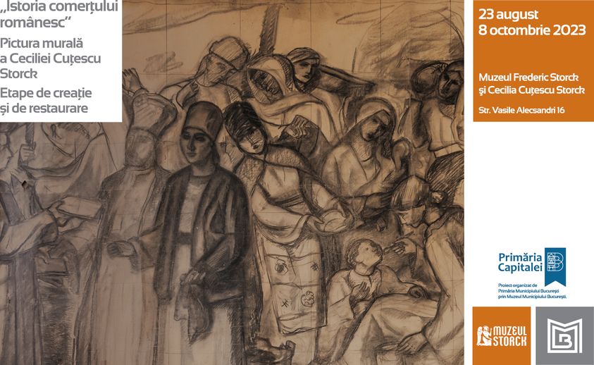 Etape de creație ale picturii murale „Istoria comerțului românesc” într-o nouă expoziție la Muzeul Frederic Storck și Cecilia Cuțescu Storck, București