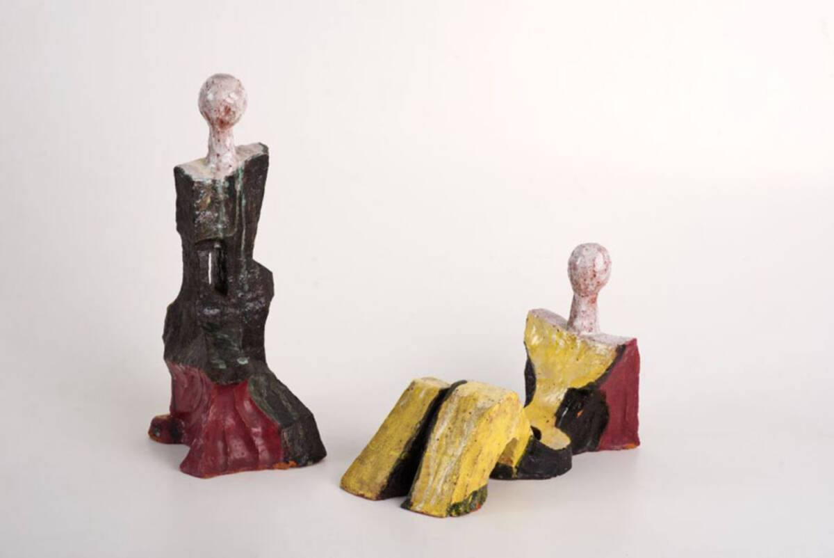 11. ACVARII - Cuplu, ceramica smaltuita, 1975, 18x14x38cm, 11x31x22cm